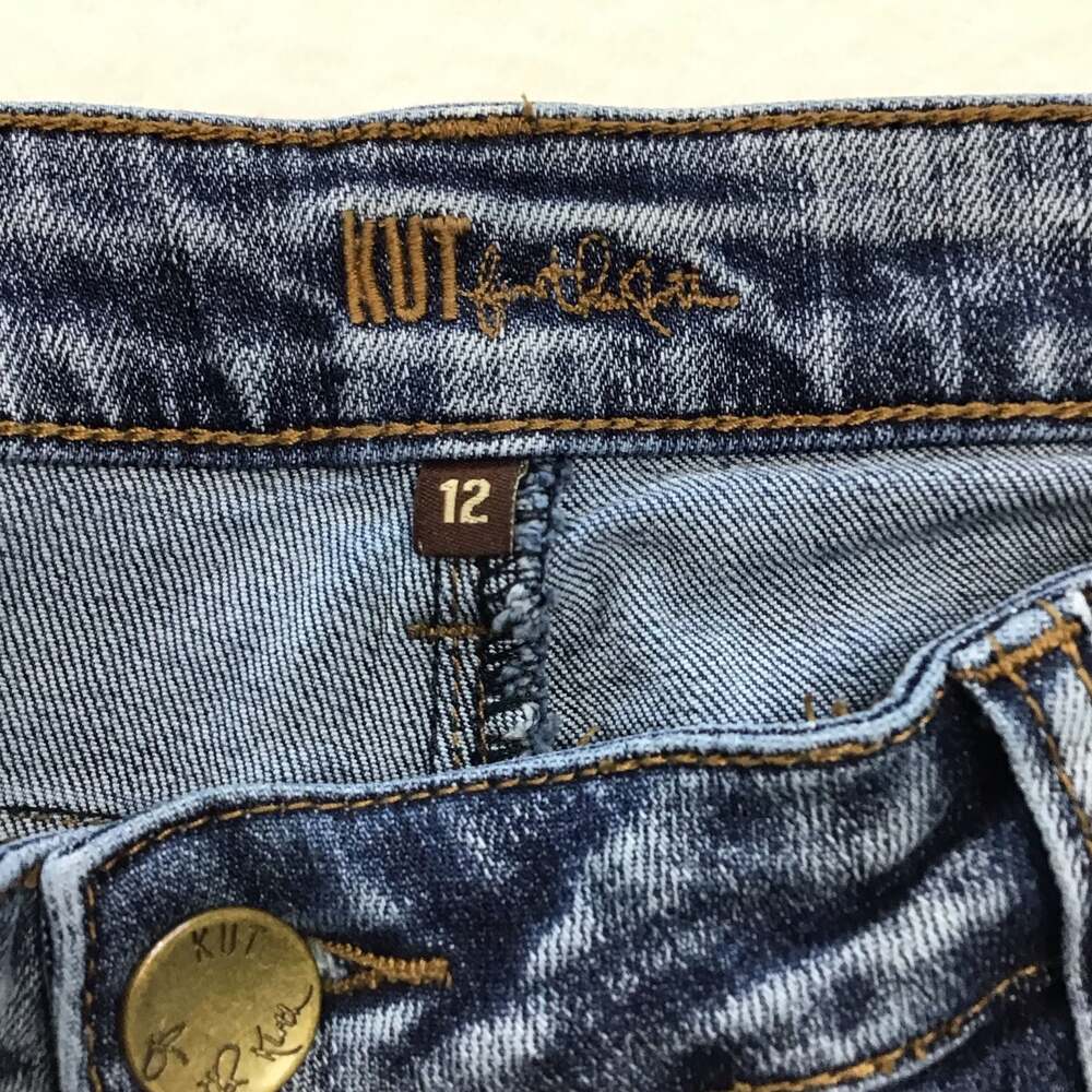 Kut from the Kloth Reese Ankle Straight Leg Jeans Frayed Hem Size 12 - Picture 10 of 13